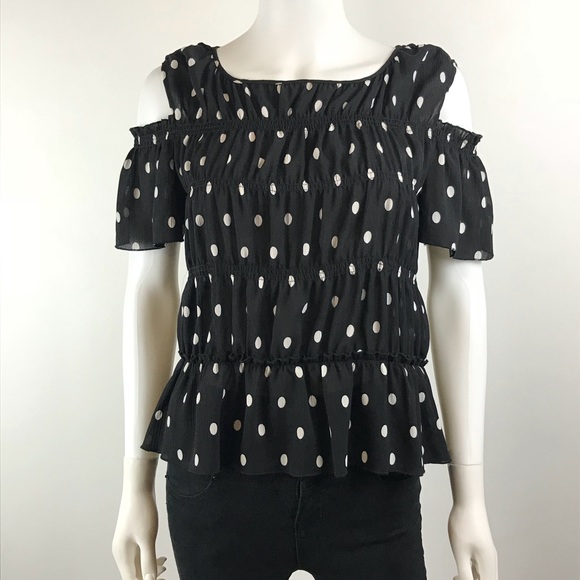 Zara Ruffle Top Cold Shoulder Polka Dot Blouse - Picture 3 of 6
